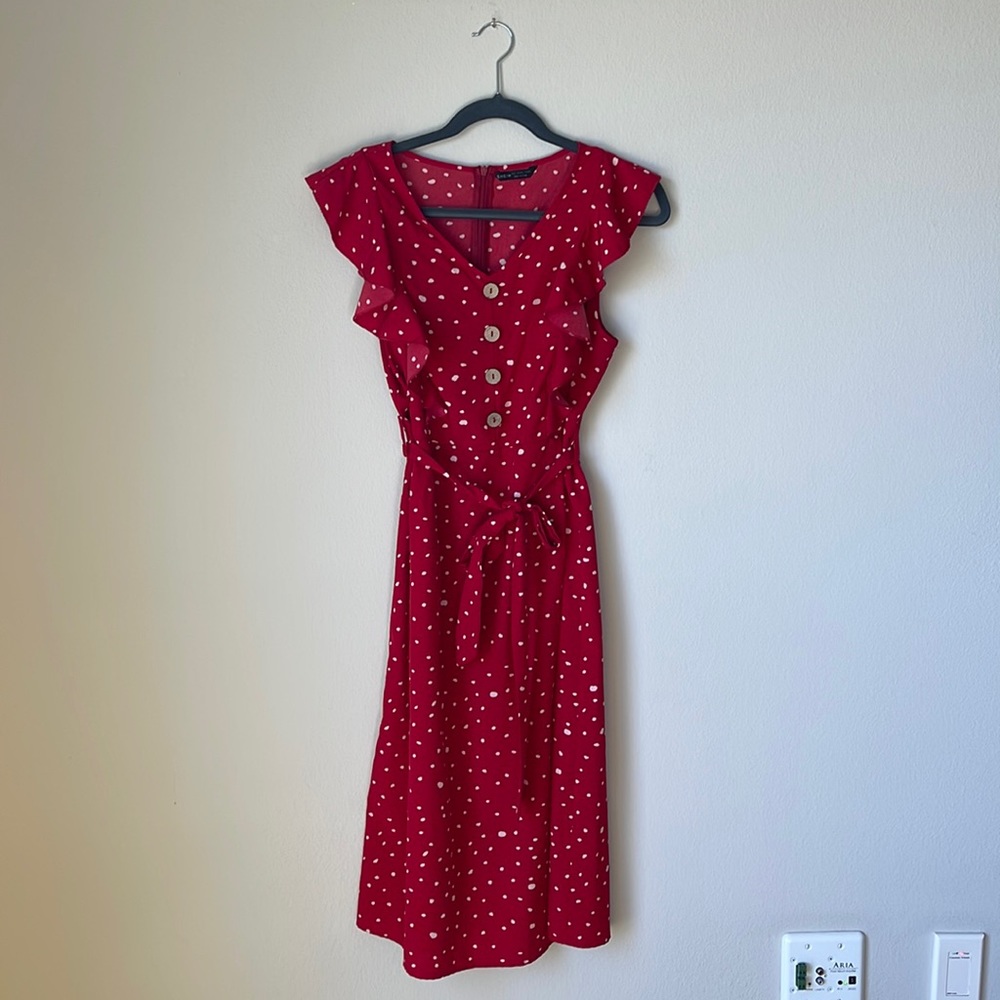 Red Polka Dotted Midi Dress